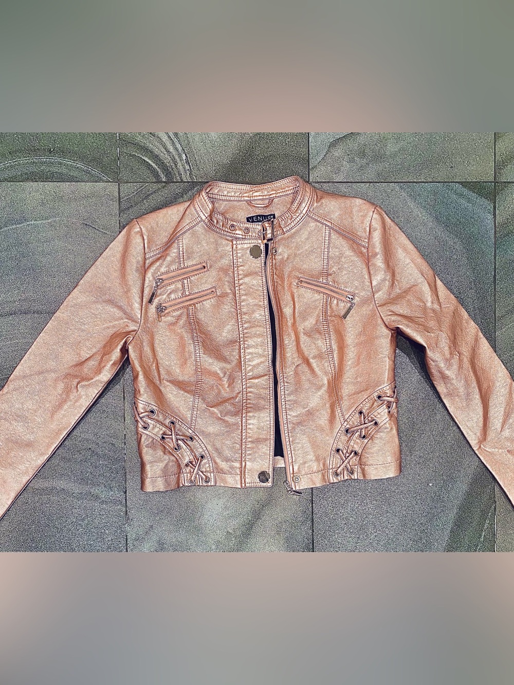 Vintage Venus Metallic Pink Faux Leather Moto Jacket